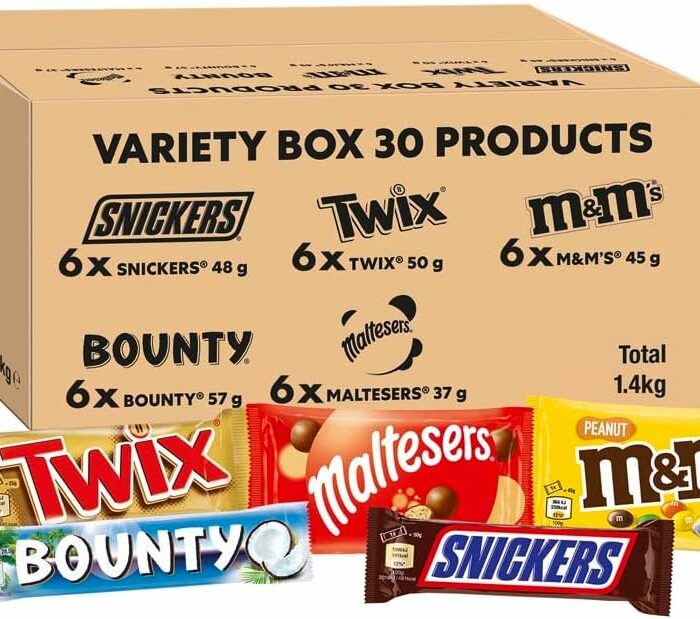 Mixed Bulk Chocolate Box, M&M's Peanuts, Snickers, Twix, Maltesers, Bounty, 1.4kg