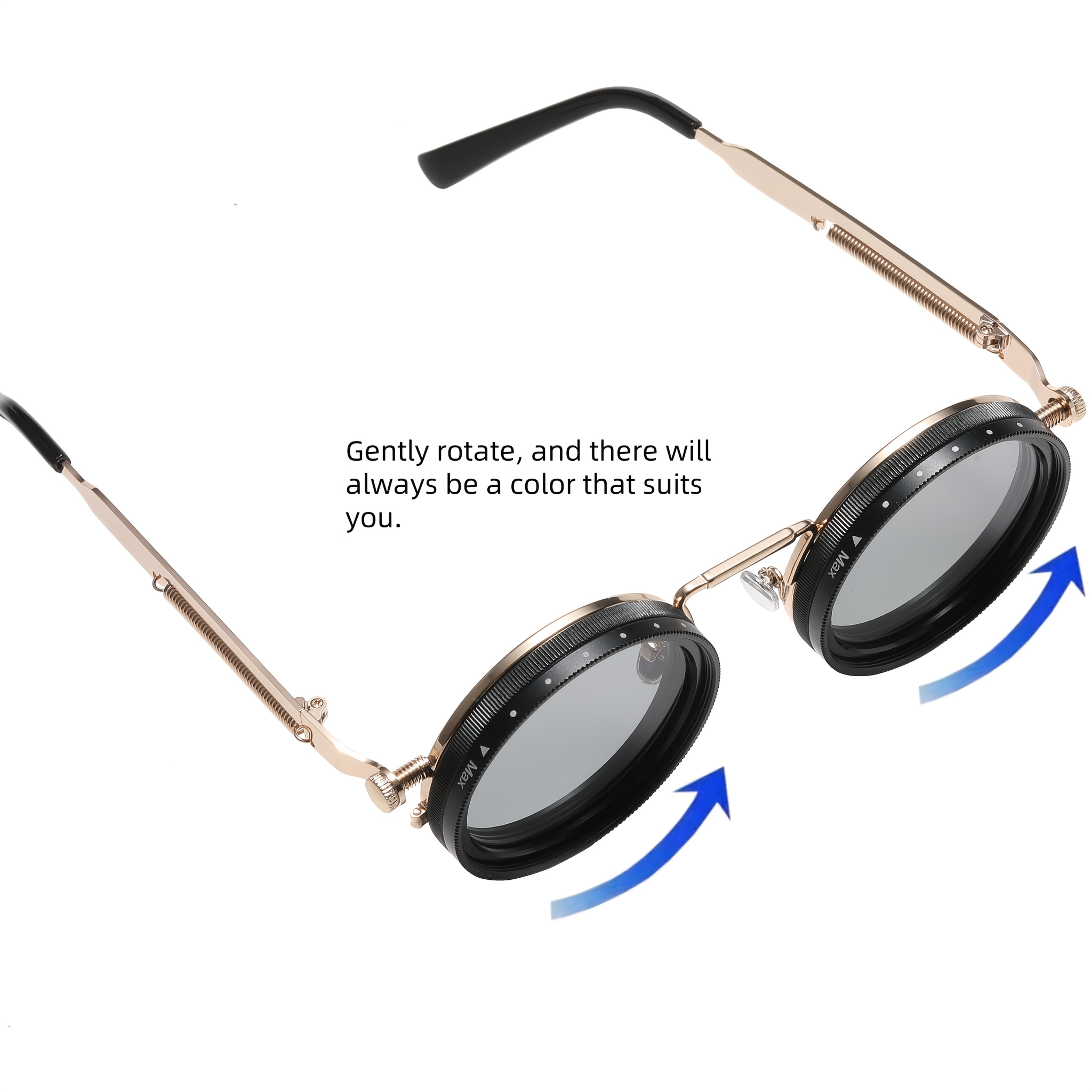 Fashionable Adjustable Sunglasses: Suitable for retro punk parties, sunshade, sun protection and festivals like Easter, graduation season, Halloween and Christmas. With aluminum-magnesium lenses, alloy frames, a glasses case and a lens cloth.
