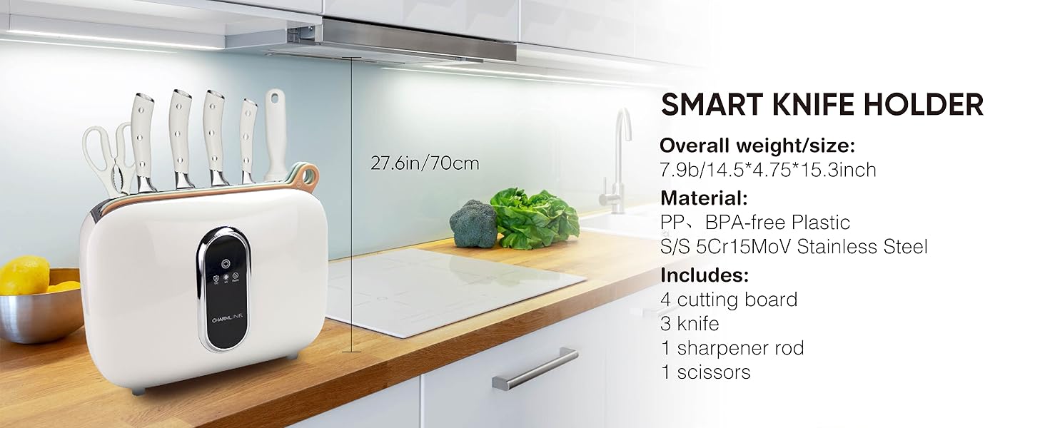 Charmline Smart Cutting Board and Knife Set with Holder. Double Cleaning and Drying Function. Space Saving Smart Home Gadgets. Keeping Kitchen Clean and Tidy